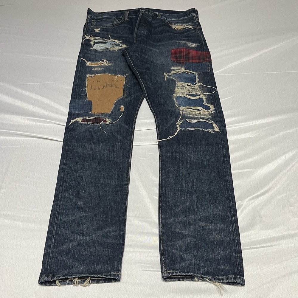 Polo Ralph Lauren Sullivan Slim Patch Jeans Fits 36x32 Distressed Patchwork